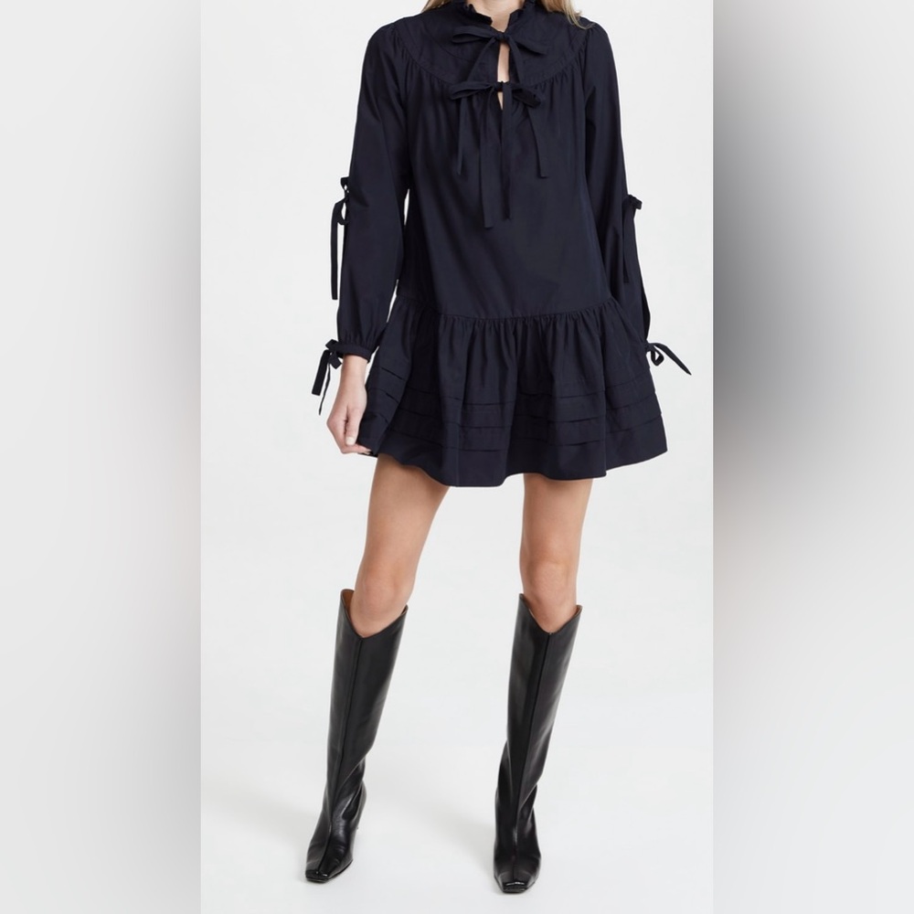NWOT AMUR Navy Mini Dress with Ruffle Hem